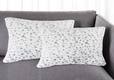 Hivvago Set Of Two 12" X 20" White And Gray Faux Fur Lumbar Throw Pillows