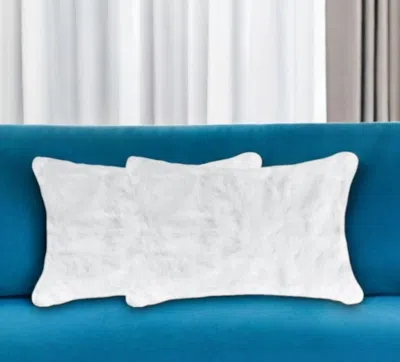 Hivvago Set Of Two 12" X 20" White Natural Fur Throw Pillows