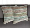 Hivvago Set Of Two 18" Beige Blue And Green Striped Cotton Blend Throw Pillows In Multi
