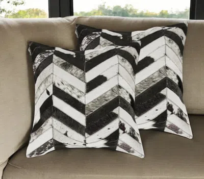 Hivvago Set Of Two 18" Black And Natural Chevron Cowhide Throw Pillows In Multi