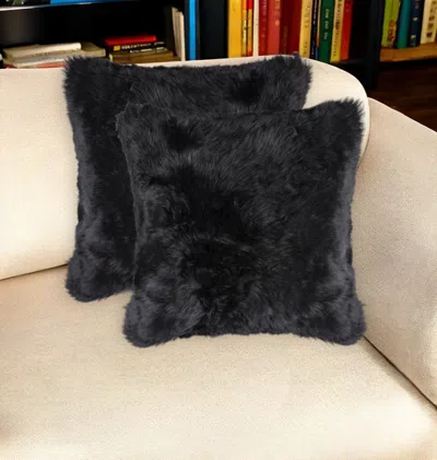 Hivvago Set Of Two 18" Black Sheepskin Throw Pillows