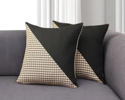 Hivvago Set Of Two 18" Brown Black And White Houndstooth Fabric Throw Pillows In Multi