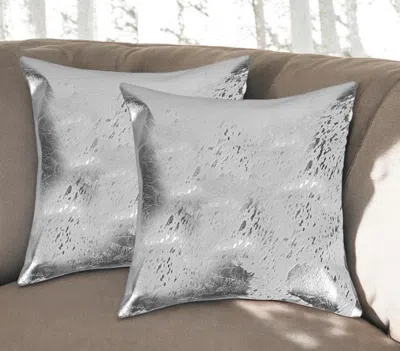 Hivvago Set Of Two 18" Gray And Silver Abstract Cowhide Throw Pillows With Glitter