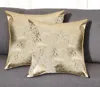 Hivvago Set Of Two 18" Natural And Gold Abstract Cowhide Throw Pillows With Glitter In Gold