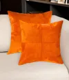 Hivvago Set Of Two 18" Orange Cowhide Throw Pillows In Orange