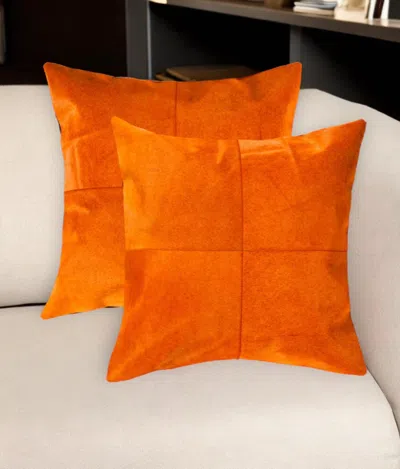 Hivvago Set Of Two 18" Orange Cowhide Throw Pillows
