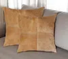 Hivvago Set Of Two 18" Tan Cowhide Throw Pillows In Brown