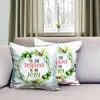Hivvago Set Of Two 18" White And Green Tis The Season To Be Jolly Christmas Wreath Fabric Throw Pillow Cover In Multi