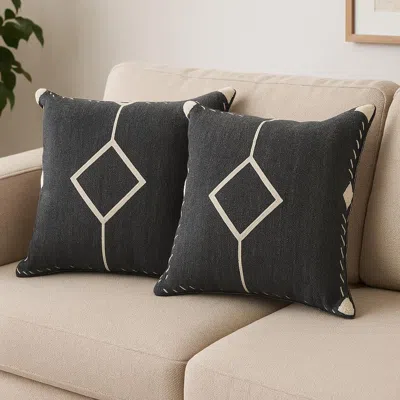 Hivvago Set Of Two 20" Black And Off White Diamond Cotton Throw Pillows In Gray