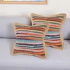 Hivvago Set Of Two 20" Blue Red And Natural Striped Cotton And Jute Throw Pillows In Multi