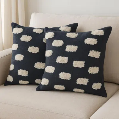 Hivvago Set Of Two 20" Dark Blue And Natural Polka Dot Cotton Throw Pillows With Texture In Black