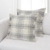 Hivvago Set Of Two 20" Off White And Gray Plaid Cotton Throw Pillows With Fringe In Multi