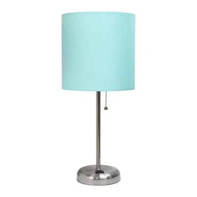 Hivvago Set Of Two 20" Silver Metal Table Lamp With Aqua Drum Shade In Blue