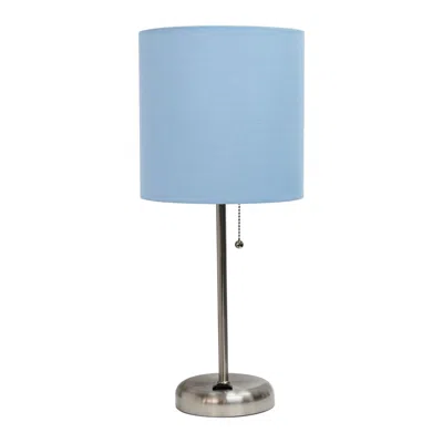 Hivvago Set Of Two 20" Silver Metal Table Lamp With Blue Drum Shade