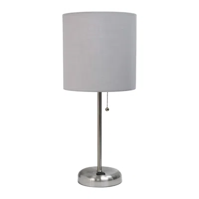 HIVVAGO SET OF TWO 20" SILVER METAL TABLE LAMP WITH GRAY DRUM SHADE