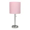 Hivvago 20" Silver Metal Usb Table Lamp Led With Light Pink Drum Shade