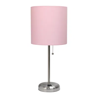HIVVAGO SET OF TWO 20" SILVER METAL TABLE LAMP WITH LIGHT PINK DRUM SHADE