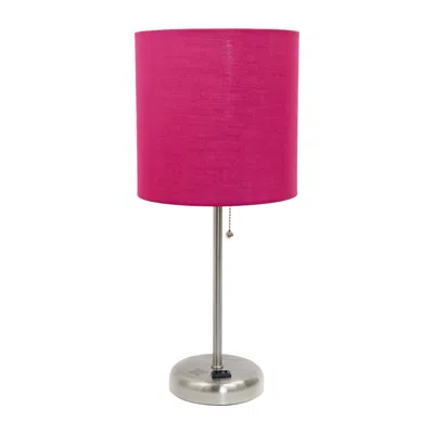 Hivvago Set Of Two 20" Silver Metal Table Lamp With Pink Drum Shade