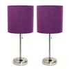 Hivvago Set Of Two 20" Silver Metal Table Lamp With Purple Drum Shade In Purple