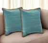Hivvago Set Of Two 20" Turquoise Cotton And Jute Throw Pillows With Texture In Blue
