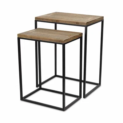 Hivvago Set Of Two 24" Black And Brown Solid Wood Nested Tables