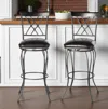 Hivvago Set Of Two 24" Black Faux Leather And Iron Counter Height Swivel Bar Chairs In Black