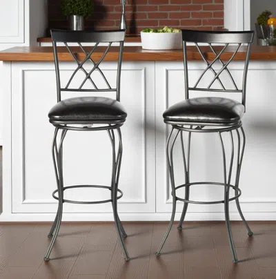 Hivvago Set Of Two 24" Black Faux Leather And Iron Counter Height Swivel Bar Chairs