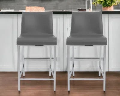 Hivvago Set Of Two 24" Gray And Silver Steel Low Back Counter Height Bar Chairs