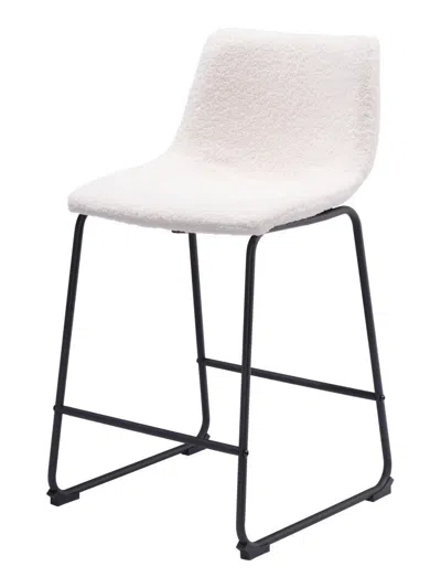 Hivvago Set Of Two 24" Ivory And Black Shearling And Steel Counter Height Bar Chairs In White
