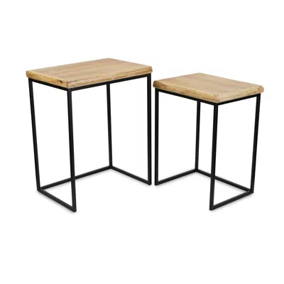 Hivvago Set Of Two 25" Black And Brown Solid Wood Nested Tables