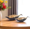 Hivvago Set Of Two 25" Black And Gold Cast Aluminum Rustic Leaf Centerpiece Bowls