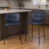 Hivvago Set Of Two 25" Blue And Black Velvet And Steel Counter Height Bar Chairs In Black