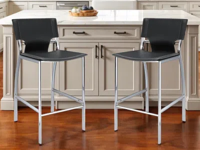 Hivvago Set Of Two 25" Gray And Silver Faux Leather And Metal Low Back Counter Height Bar Chairs In Multi