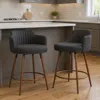 Hivvago Set Of Two 26" Black And Walnut Faux Shearling And Steel Counter Height Swivel Bar Chairs In Gray