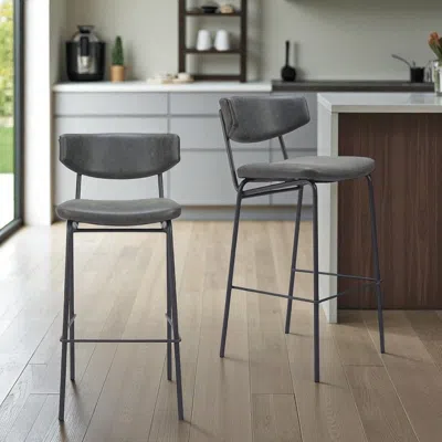 Hivvago Set Of Two 26" Black Faux Leather And Steel Low Back Counter Height Bar Chairs In Gray