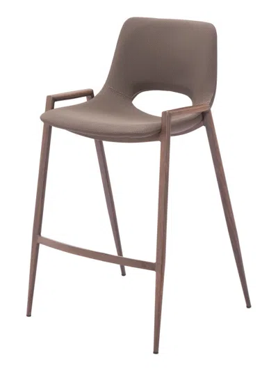 Hivvago Set Of Two 26" Brown Faux Leather And Steel Low Back Counter Height Bar Chairs