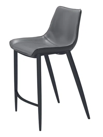 Hivvago Set Of Two 26" Dark Gray And Black Faux Leather And Steel Counter Height Bar Chairs