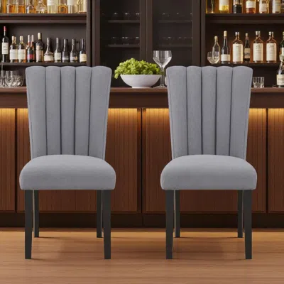 Hivvago Set Of Two 26" Gray And Black Wood And Fabric Counter Height Bar Chairs