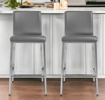 Hivvago Set Of Two 26" Gray And Silver Faux Leather And Steel Low Back Counter Height Bar Chairs
