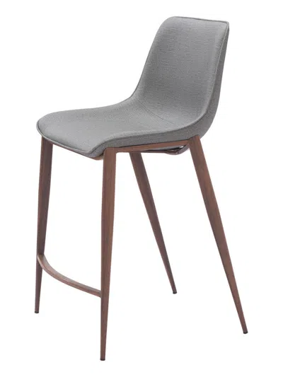Hivvago Set Of Two 26" Slate Gray And Brown Faux Leather And Steel Counter Height Bar Chairs