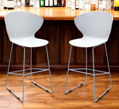Hivvago Set Of Two 26" White And Silver Heavy Duty Plastic And Metal Low Back Counter Height Bar Chairs