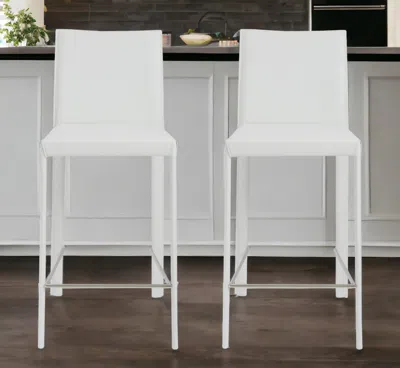 Hivvago Set Of Two 26" White Steel Low Back Counter Height Bar Chairs
