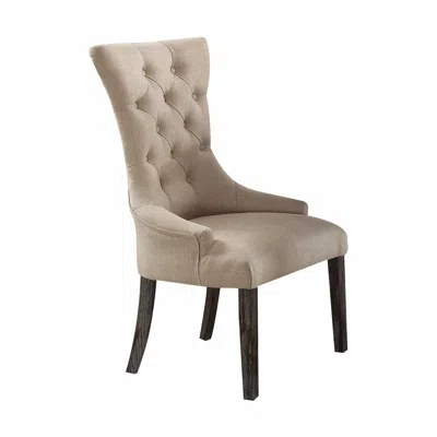 Hivvago Set Of Two 28" Beige And Dark Brown Linen Tufted Parsons Chair In Gray