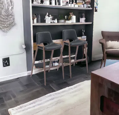Hivvago Set Of Two 29 " Black And Brown Steel Low Back Bar Height Bar Chairs