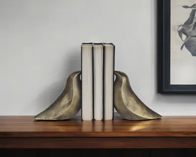Hivvago Set Of Two 3" Gold Metal Bird Decorative Bookends In Metallic