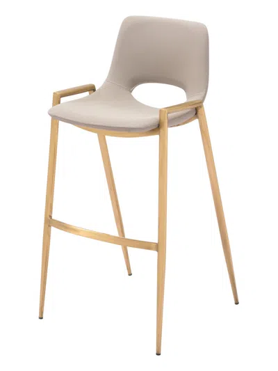 Hivvago Set Of Two 30" Beige And Gold Faux Leather And Steel Low Back Bar Height Bar Chairs In Gray