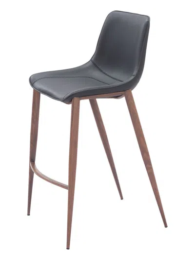 Hivvago Set Of Two 30" Black And Brown Faux Leather And Steel Bar Height Bar Chairs