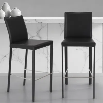 Hivvago Set Of Two 30" Black Faux Leather And Steel Bar Height Bar Chairs