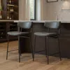 Hivvago Set Of Two 30" Black Faux Leather And Steel Low Back Bar Height Bar Chairs In Black