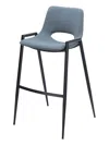Hivvago Set Of Two 30" Blue And Black Faux Leather And Steel Low Back Bar Height Bar Chairs In Gray